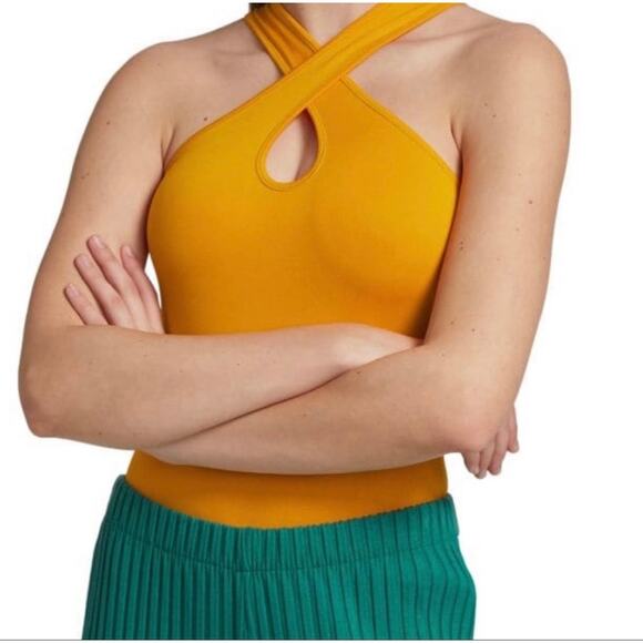 Simon Miller Keao Bodysuit Sleeveless Racerback Criss Cross Top Yellow M/L NWT - Picture 11 of 12